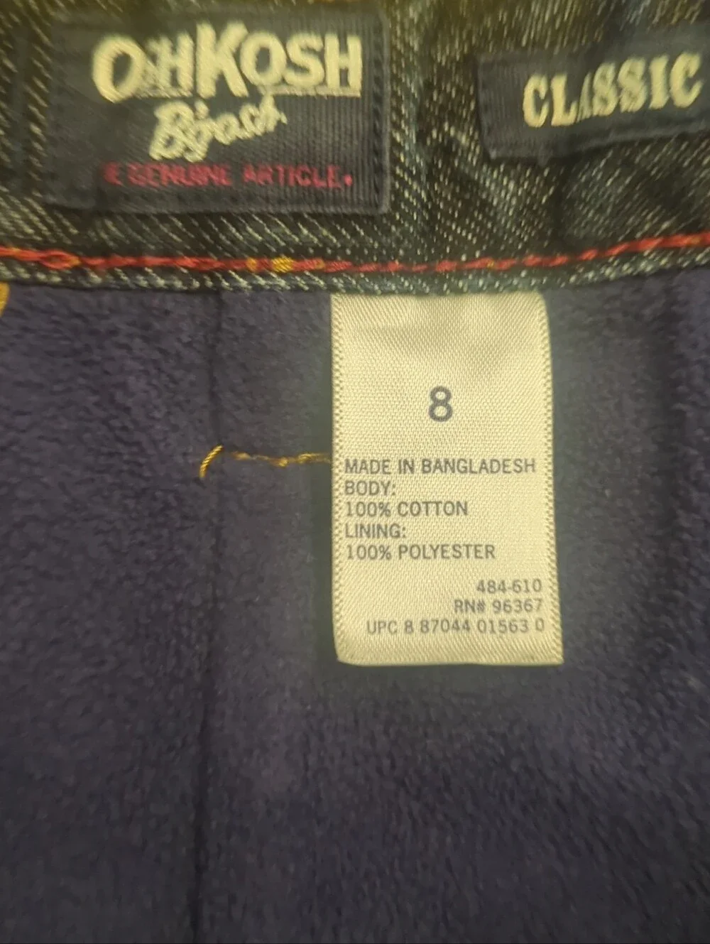 OshKosh B'Gosh │ Boys │Fleece-Lined Jeans │ Size 8 │Dark Blue Jean / Navy Fleece